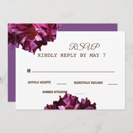 ワイエレガントンレッドフォトウェディングRSVP 招待状 (正面/裏面)