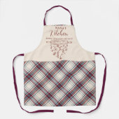 ワイエレガントンレッドベージュタータンチェックプリドナナズキッチン エプロン (正面)