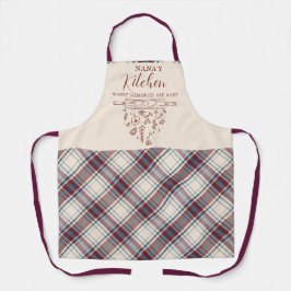 ワイエレガントンレッドベージュタータンチェックプリドナナズキッチン エプロン