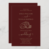 ワイエレガントンレッドミニマル結婚式招待状 招待状 (正面/裏面)