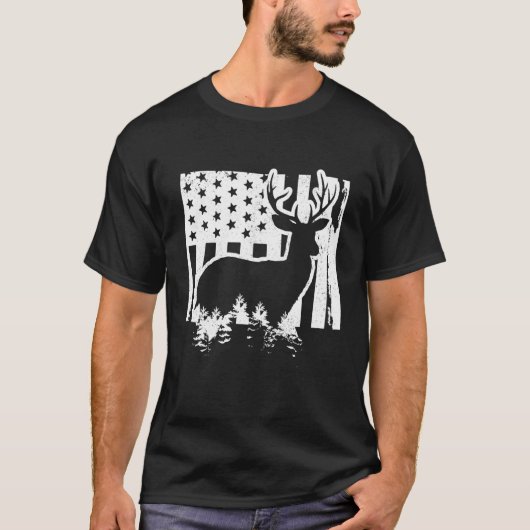 ワイオミンエルク狩り州マップ米国国旗Patriotic Hu Tシャツ (正面)