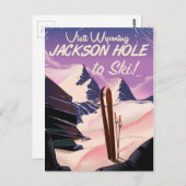 ワイオミングに行け!ジャクソンホールへスキー旅行ポスター ポストカード (正面/裏面)