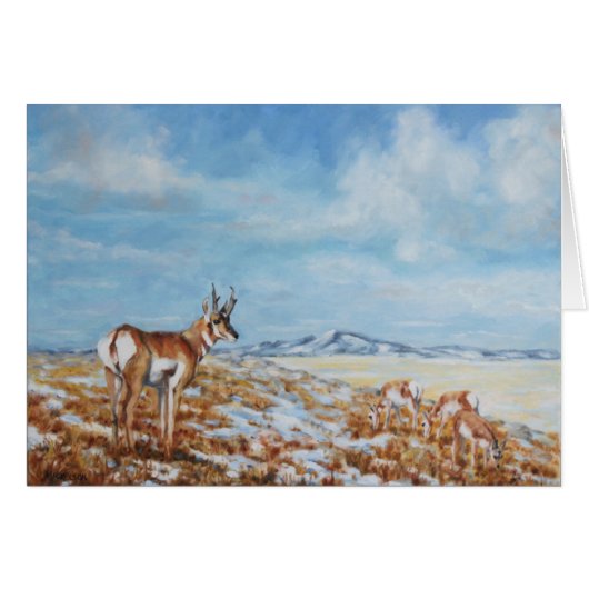ワイオミングのグリーティングカードに登場する冬のアンテロープ (正面横)