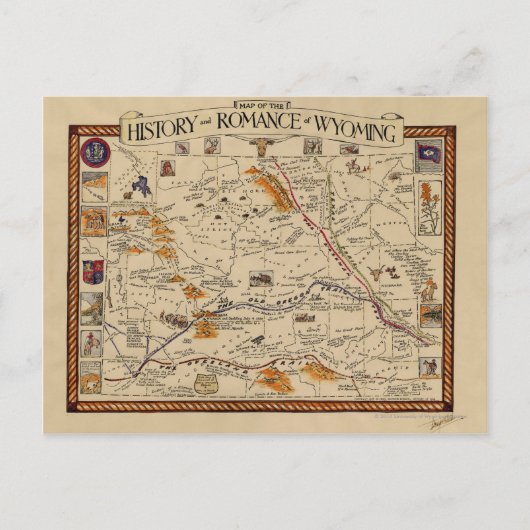 ワイオミングの歴史とロマンスの地図 ポストカード (正面)