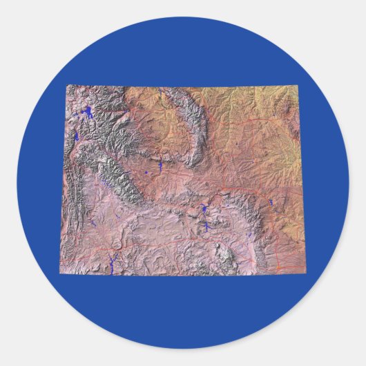 ワイオミング地図ステッカー ラウンドシール (正面)