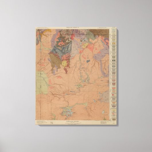 ワイオミング州イエローストーン国務部の地質図 キャンバスプリント (正面)