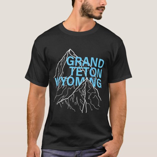 ワイオミング州グランドティートンの山々の峰のミニマリストライン Tシャツ (正面)