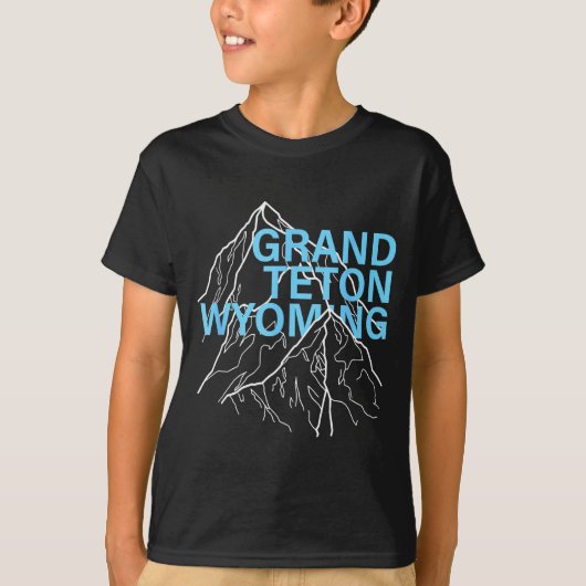 ワイオミング州グランドティートンの山々の峰のミニマリストライン Tシャツ (正面)