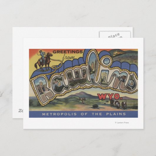 ワイオミング州ローリンズ – 大きな文字のシーン ポストカード (正面/裏面)