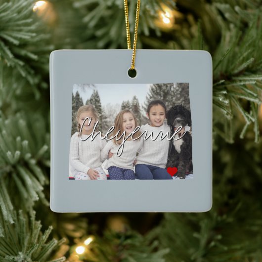 ワイオミング州写真の挿入と町の名前 セラミックオーナメント (ツリー)