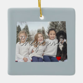 ワイオミング州写真の挿入と町の名前 セラミックオーナメント