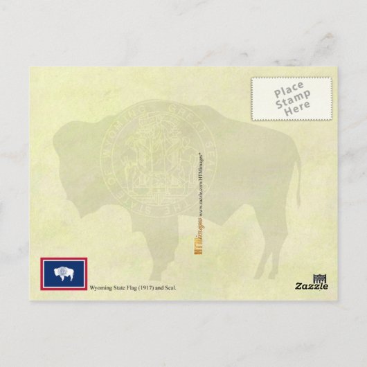 ワイオミング州旗と州章 ポストカード (裏面)