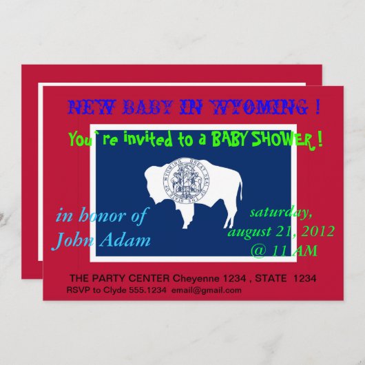 ワイオミング州旗を持つベビーシャワー招待状 招待状 (正面/裏面)