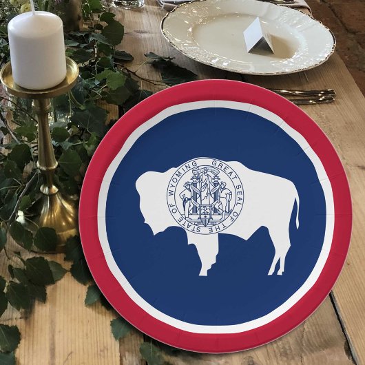 ワイオミング州旗プレート,パーティー，スポーツ，ワイオミング ペーパープレート