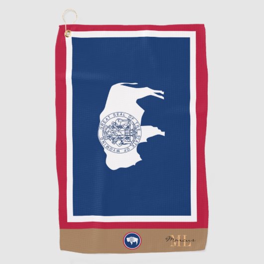 ワイオミング州旗モノグラムのとワイオミング ゴルフタオル (正面)