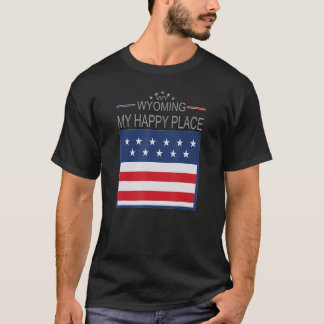 ワイオミング州 私の幸せな場所 アメリカ合衆国の州 フラグ マップ Tシャツ