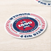ワイオミング赤白青タイポグラフィ ラウンドペーパーコースター (アングル)