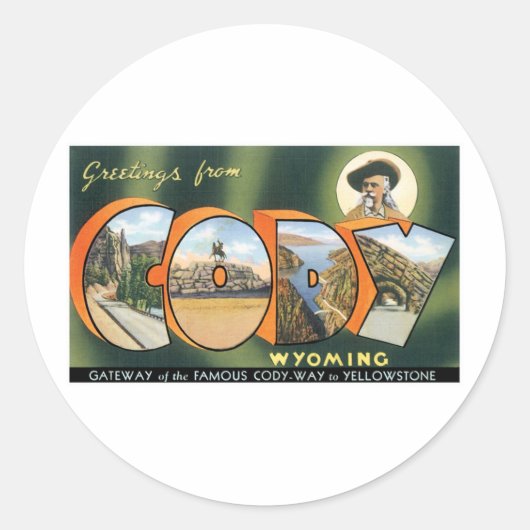 ワイオミング・コーディからの挨拶 ラウンドシール (正面)