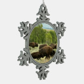 ワイオミンバイソン自然動物写真 スノーフレークピューターオーナメント (左)