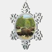 ワイオミンバイソン自然動物写真 スノーフレークピューターオーナメント (右)