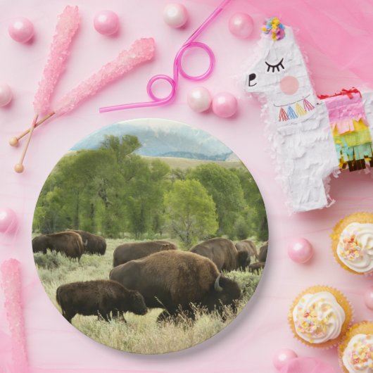 ワイオミンバイソン自然動物写真 ペーパープレート (パーティー)