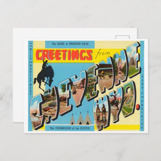 ワイオミンヴィンテージ旅行Cheyenneからの挨拶 ポストカード (正面/裏面)