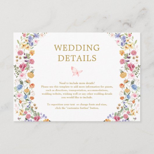 ワイカラフルルドフラワーメドウ庭園の結婚式詳細 エンクロージャーカード (正面)