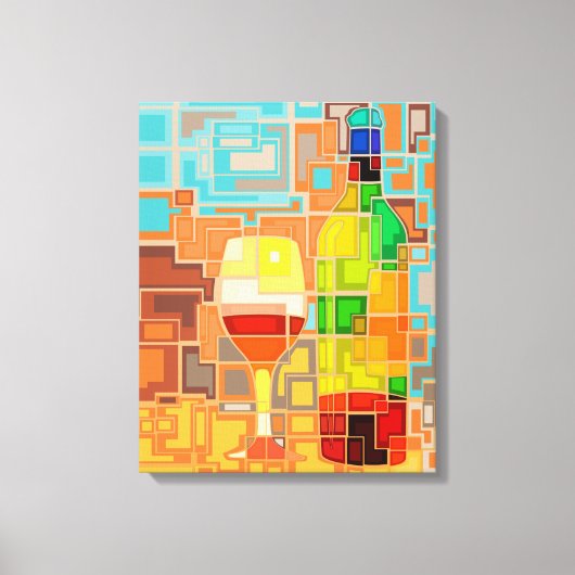 ワイカラフルンボトルとグラスの水色 キャンバスプリント (正面)