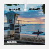 ワイキキオアフ、クイーンビーチ。 ガラスオーナメント (裏面)