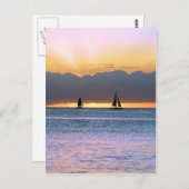 ワイキキサンセットに二つの帆船 ポストカード (正面/裏面)