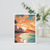 ワイキキハワイアアートヴィンテージトラベルイラストレーション ポストカード (スタンド正面)