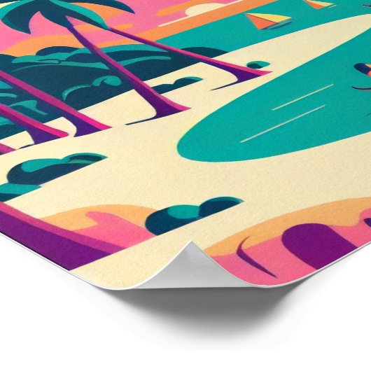 ワイキキハワイミニマルヴィンテージアートポスター ポスター (角)