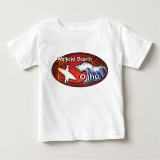 ワイキキビーチオアフハワイベビーサーファーアートティー ベビーTシャツ