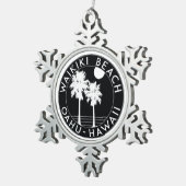 ワイキキビーチハワイサーフィンオアフサーフ スノーフレークピューターオーナメント (右)