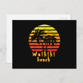 ワイキキビーチハワイホノルルヴィンテージサンセットパーム ポストカード (正面/裏面)