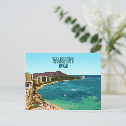 ワイキキビーチホノルルオアフハワイヴィンテージ ポストカード (スタンド正面)