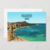 ワイキキビーチホノルルオアフハワイヴィンテージ ポストカード (正面/裏面)