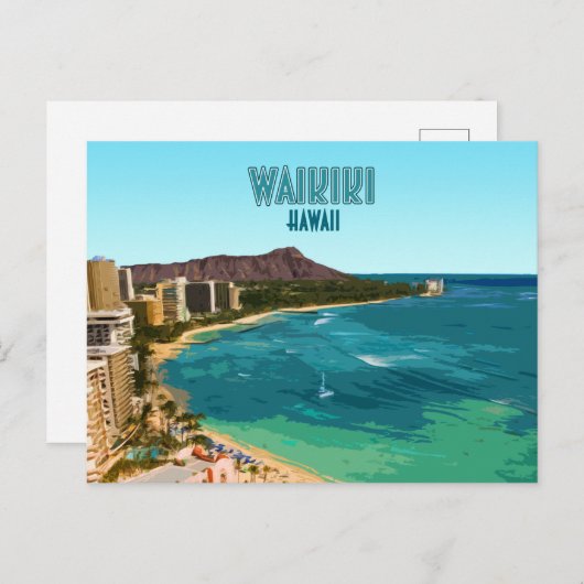 ワイキキビーチホノルルオアフハワイヴィンテージ ポストカード (正面/裏面)