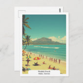 ワイキキビーチ，オアフ，ハワイ旅行ヴィンテージ ポストカード (正面/裏面)