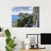 ワイキキビーチ&カラカウアアベニュー – ハワイ ポスター (ホームオフィス)