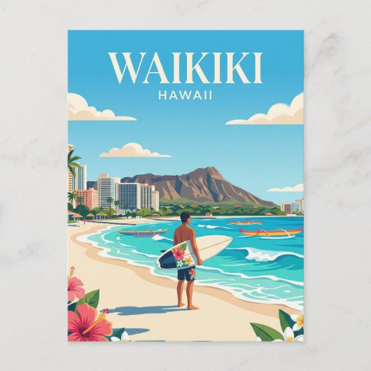 ワイキキビーチ、ホノルルハワイ ポストカード (正面)