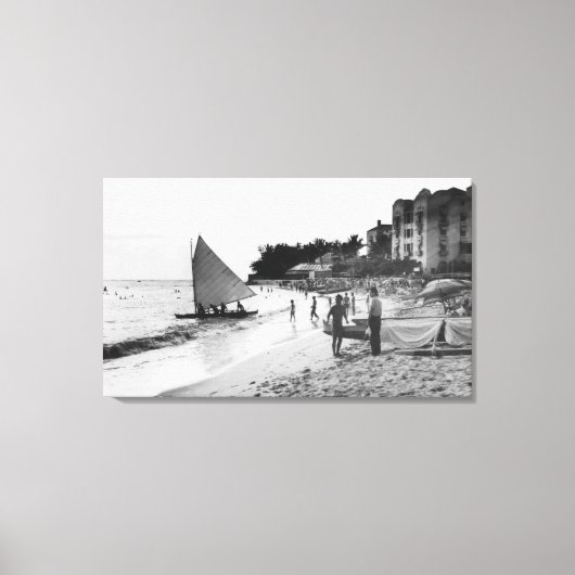 ワイキキビーチ&ボーツホノルル キャンバスプリント (正面)