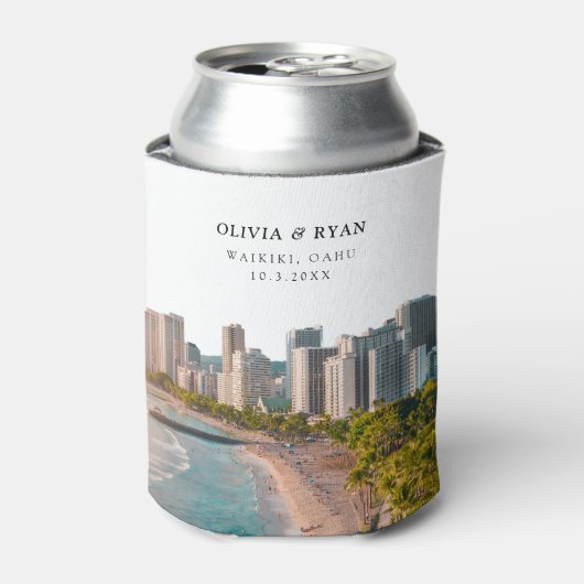 ワイキキ結婚式の引き出物カスタムハワイビーチ 缶クーラー (缶正面)