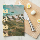 ワイキキ、ホノルル、オアフ島、ハワイ キッチンタオル (四つ折り)