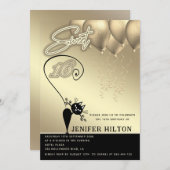 ワイクールムネコ黒金ゴールドバルーン甘い16 招待状 (正面/裏面)