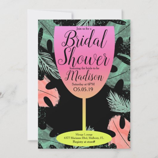ワイグラデーションングラス熱帯ブライダルシャワー 招待状 (正面)