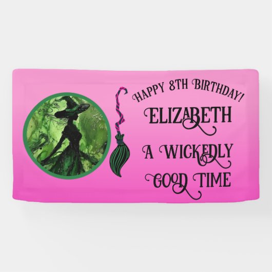 ワイケディリーグッドウィッチグリーン&ピンク任意の年齢誕生日 横断幕 (横)