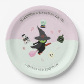 ワイケリーかわいいグリーンウィッチハロウィーン誕生日 ペーパープレート (正面)