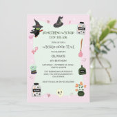 ワイケリーかわいいグリーンウィッチハロウィーン誕生日 招待状 (スタンド正面)