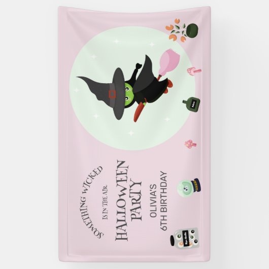 ワイケリーかわいいグリーンウィッチハロウィーン誕生日 横断幕 (縦)